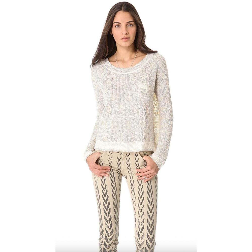 Free People Sweet Jane Lace Back Pullover Sweater Rainbow Knit Size X-Small Boho